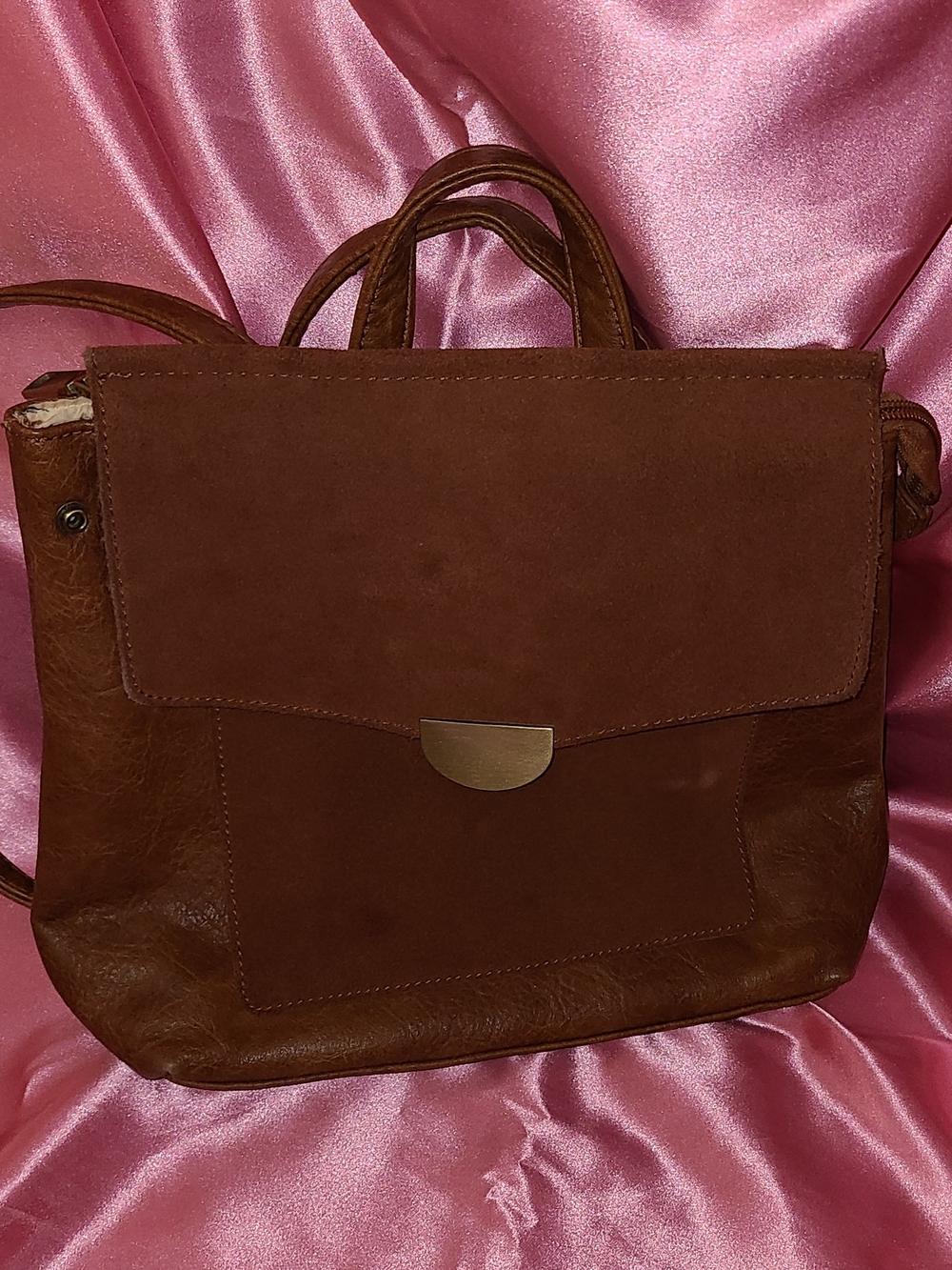 Classic Brown Suede & Leather Women's Top-Handle Bag